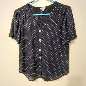 Lily White Black Polka-dot blouse Mother of Pearl buttons - Medium